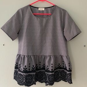 Orange Creek Blue Gingham Embroidered Top